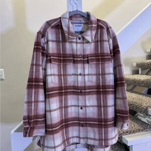 Old Navy Red and Cream Plaid Shirt Jacket